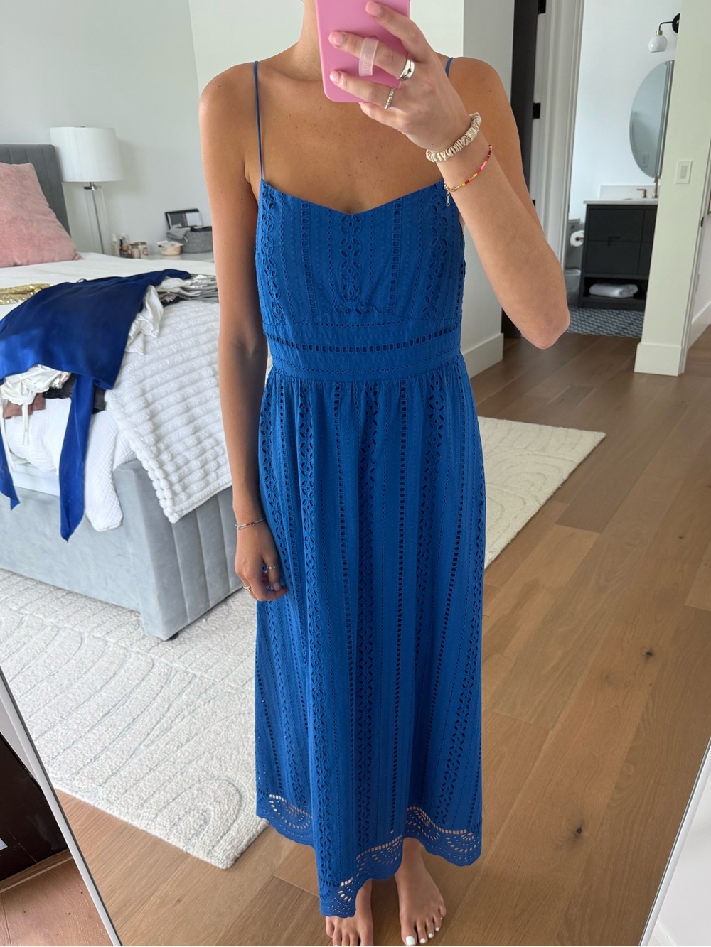 ZARA Blue Strappy Openwork Embroidered Midi Dress